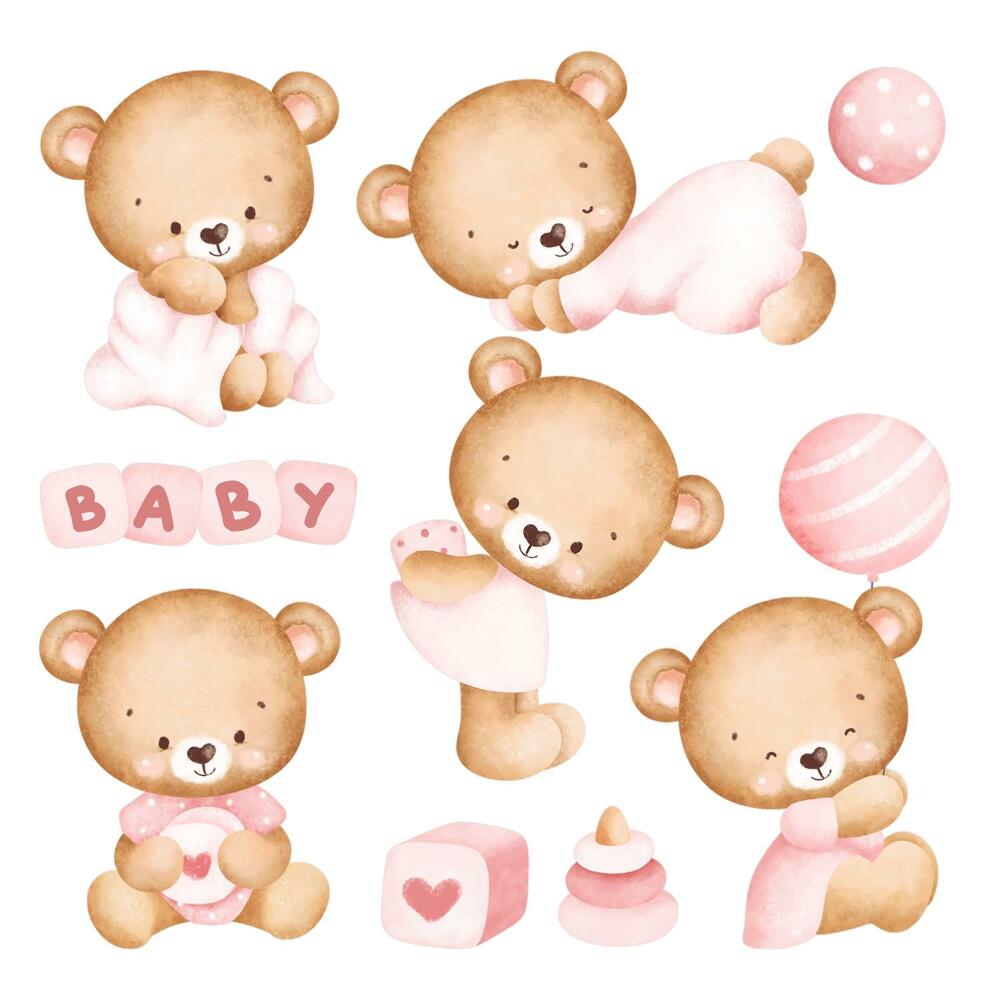 Naklejki do pokoju dziecka 100x175 Urokliwe misie w delikatnym akwarelowym stylu