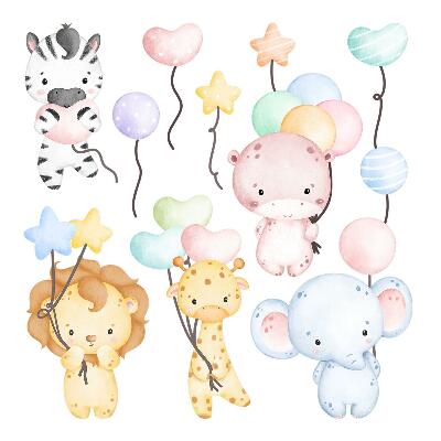 Naklejki do pokoju dziecka 100x148 Urocze akwarelowe safari z dziką fauną i balonami