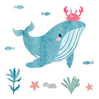 Naklejki do pokoju dziecka 100x121 Akwarelowe zwierzęta i rośliny z głębin