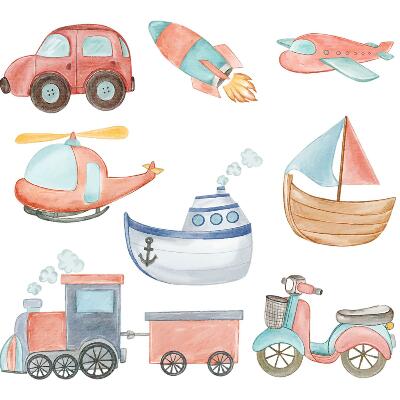 Naklejki do pokoju dziecka 100x157 Pastelowe pojazdy w akwarelowym stylu