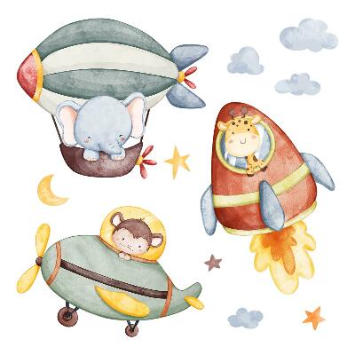 Naklejki do pokoju dziecka 100x151 Akwarelowe niebo z latającymi zwierzakami