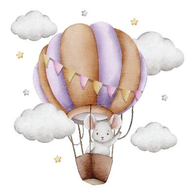 Naklejki do pokoju dziecka 100x117 Myszka w chmurach na tle akwarelowych balonów