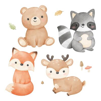 Naklejki do pokoju dziecka 100x127 Pastelowe akwarelowe leśne stworzenia