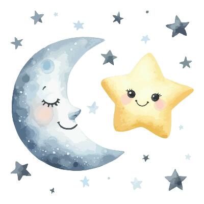 Naklejki do pokoju dziecka 100x173 Pastelowe niebo z radosnym księżycem i gwiazdką