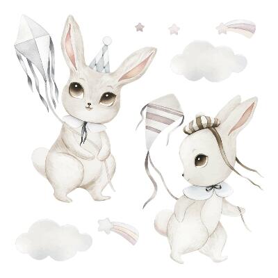 Naklejki do pokoju dziecka 100x143 Urocze akwarelowe króliczki z latawcami