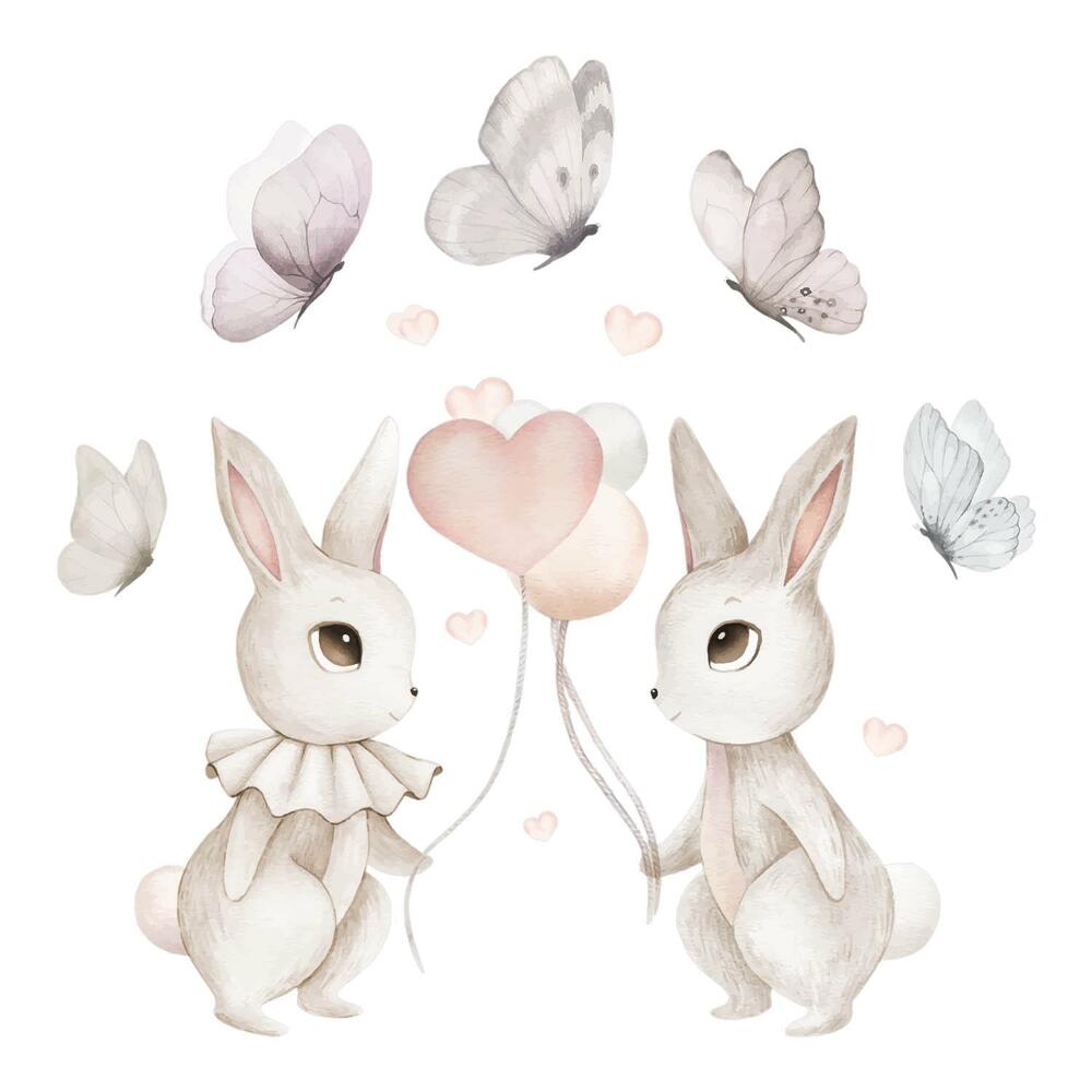 Naklejki do pokoju dziecka 100x126 Pastelowe króliczki z balonami w uroczej stylistyce