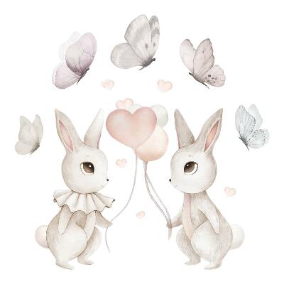 Naklejki do pokoju dziecka 100x126 Pastelowe króliczki z balonami w uroczej stylistyce