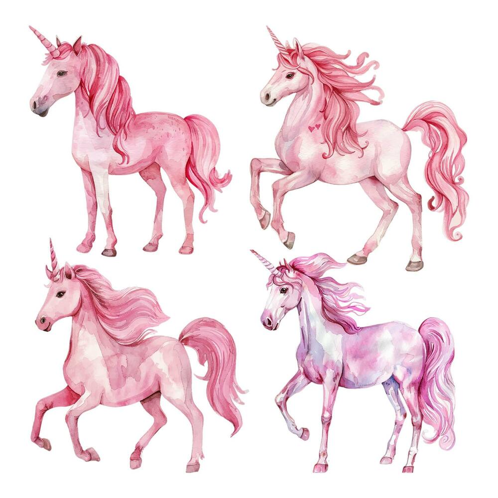 Naklejki do pokoju dziecka 100x145 Akwarelowe jednorożce i pastelowe konie