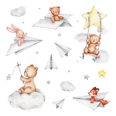 Naklejki do pokoju dziecka 100x142 Pastelowe samoloty z akwarelowymi zwierzątkami