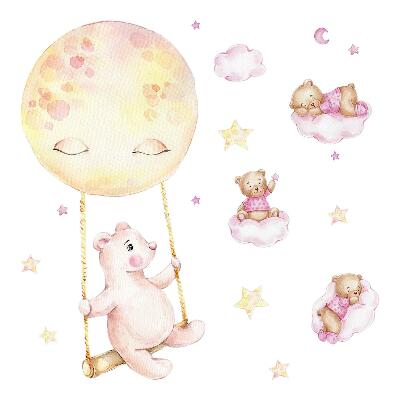 Naklejki do pokoju dziecka 100x142 Urocze misie w akwarelowych barwach