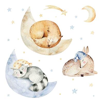 Naklejki do pokoju dziecka 100x144 Akwarelowe zwierzęta leśne w pastelowym kosmosie