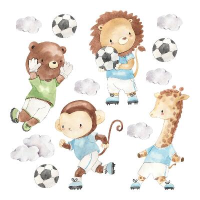 Naklejki do pokoju dziecka 100x145 Pastelowe zwierzaki grające w piłkę nożną