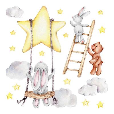 Naklejki do pokoju dziecka 100x154 Królicze przygody w pastelowych odcieniach