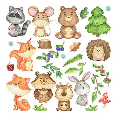 Naklejki do pokoju dziecka 100x107 Akwarelowe leśne stwory i roślinność