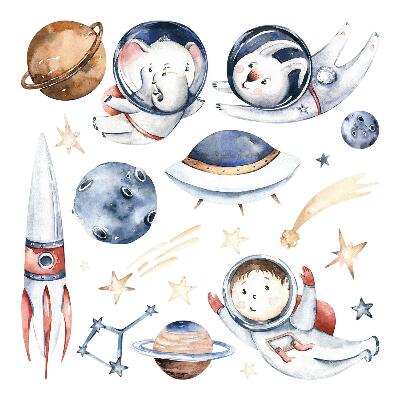 Naklejki do pokoju dziecka 100x172 Pastelowa akwarela małych astronautów