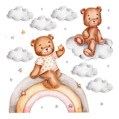Naklejki do pokoju dziecka 100x132 Pastelowe chmury z misiami na tęczy
