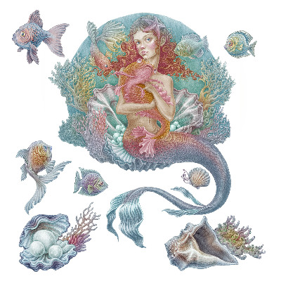 Naklejki do pokoju dziecka 100x99 Rybne muszle w baśniowym rysunkowym motywie