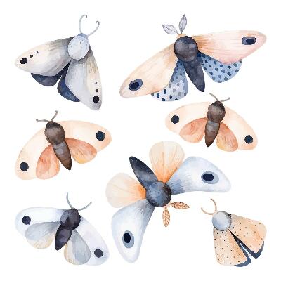 Naklejki dla dzieci 130x167 Boho ćmy w pastelowych odcieniach i kolorowe owady