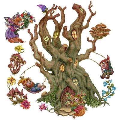 Naklejki dla dzieci 130x172 Wróżki i krasnale w leśnym klimacie z domkiem