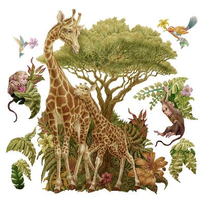 Naklejki dla dzieci 130x195 Rysunkowy motyw dzikich zwierząt i roślinności