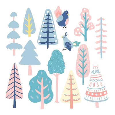 Naklejki dla dzieci 130x162 Pastelowe drzewa i ptaki w stylu boho