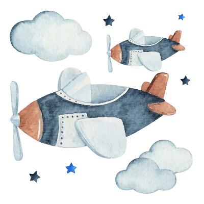 Naklejki dla dzieci 130x222 Akwarelowe niebo z pastelowymi samolotami