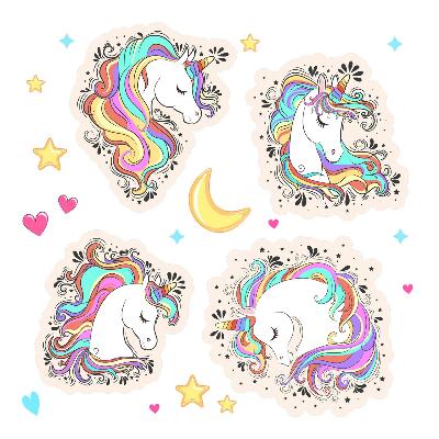 Naklejki dla dzieci 130x181 Urocze jednorożce z kolorowymi gwiazdami i księżycem
