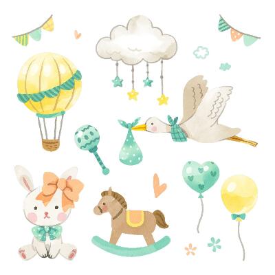 Naklejki dla dzieci 130x232 Akwarelowe zabawki w delikatnych pastelach