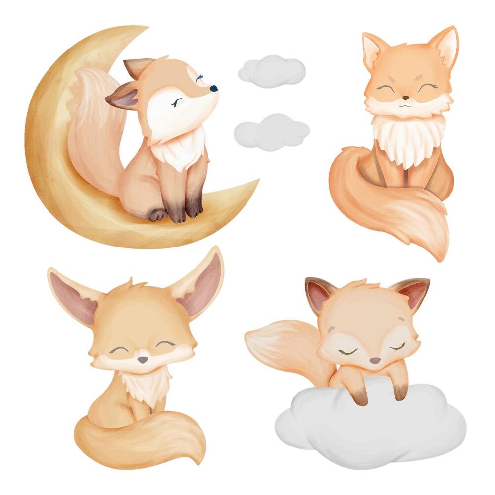 Naklejki dla dzieci 130x208 Urocze lisy i akwarelowe niebo w pastelowej tonacji