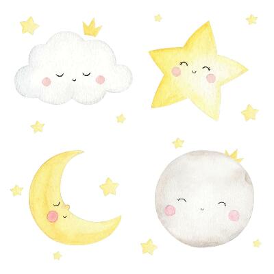 Naklejki dla dzieci 130x236 Akwarelowe niebo z księżycem i gwiazdami