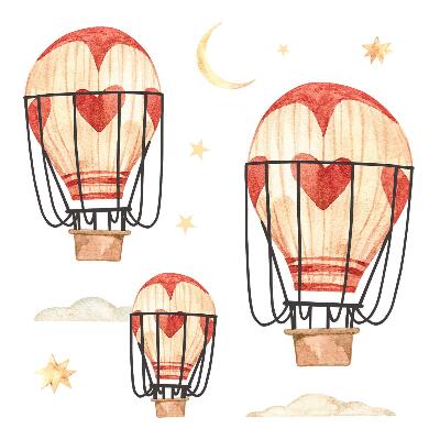 Naklejki dla dzieci 130x214 Urocze akwarelowe balony i gwiazdy w boho