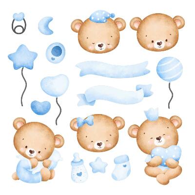 Naklejki dla dzieci 130x181 Urokliwe misie w delikatnej akwarelowej tonacji