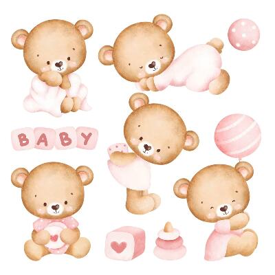 Naklejki dla dzieci 130x227 Urokliwe misie w delikatnym akwarelowym stylu