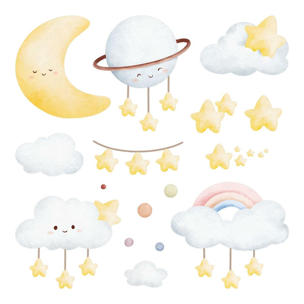 Naklejki dla dzieci 130x176 Pastelowe akwarelowe motywy kosmiczne