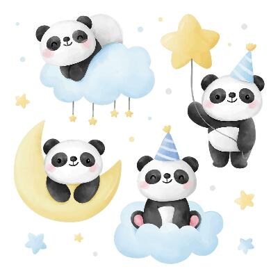 Naklejki dla dzieci 130x183 Pastelowe niebo z uroczymi pandami w akwareli