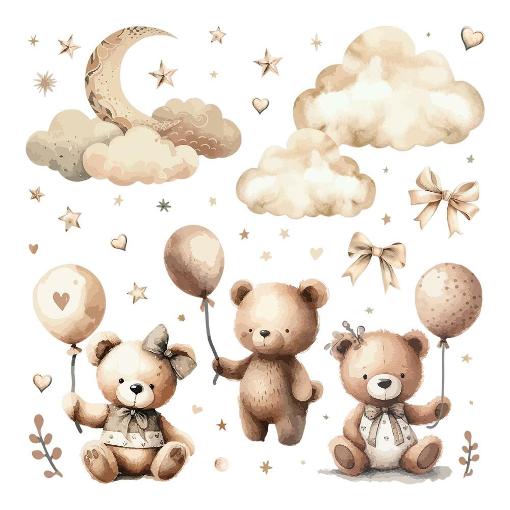 Naklejki dla dzieci 130x192 Misie z balonami pod nocnym niebem w pastelach