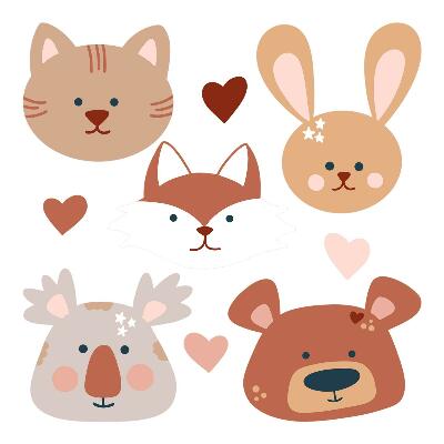 Naklejki dla dzieci 130x210 Boho serca z leśnymi zwierzętami w pastelach