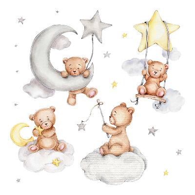 Naklejki dla dzieci 130x230 Pastelowe misie w chmurach akwarela