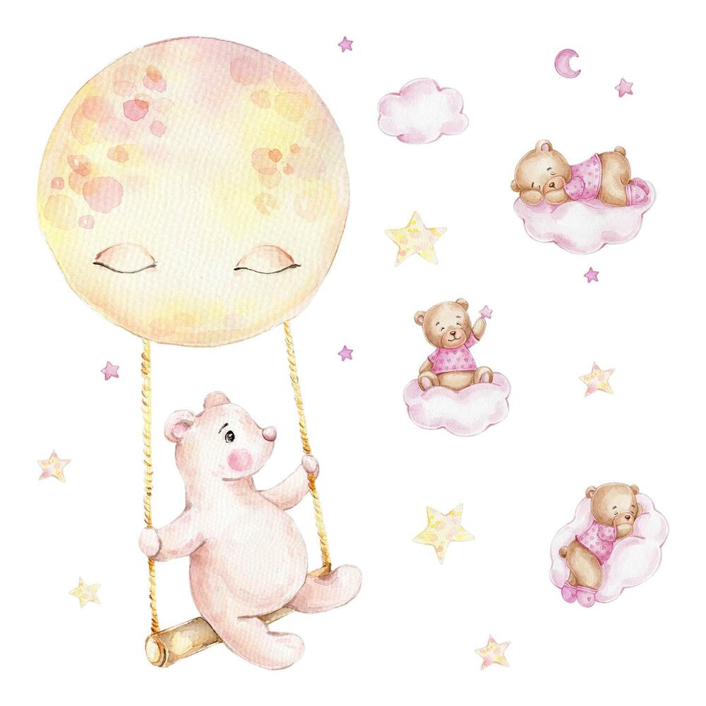 Naklejki dla dzieci 130x184 Urocze misie w akwarelowych barwach