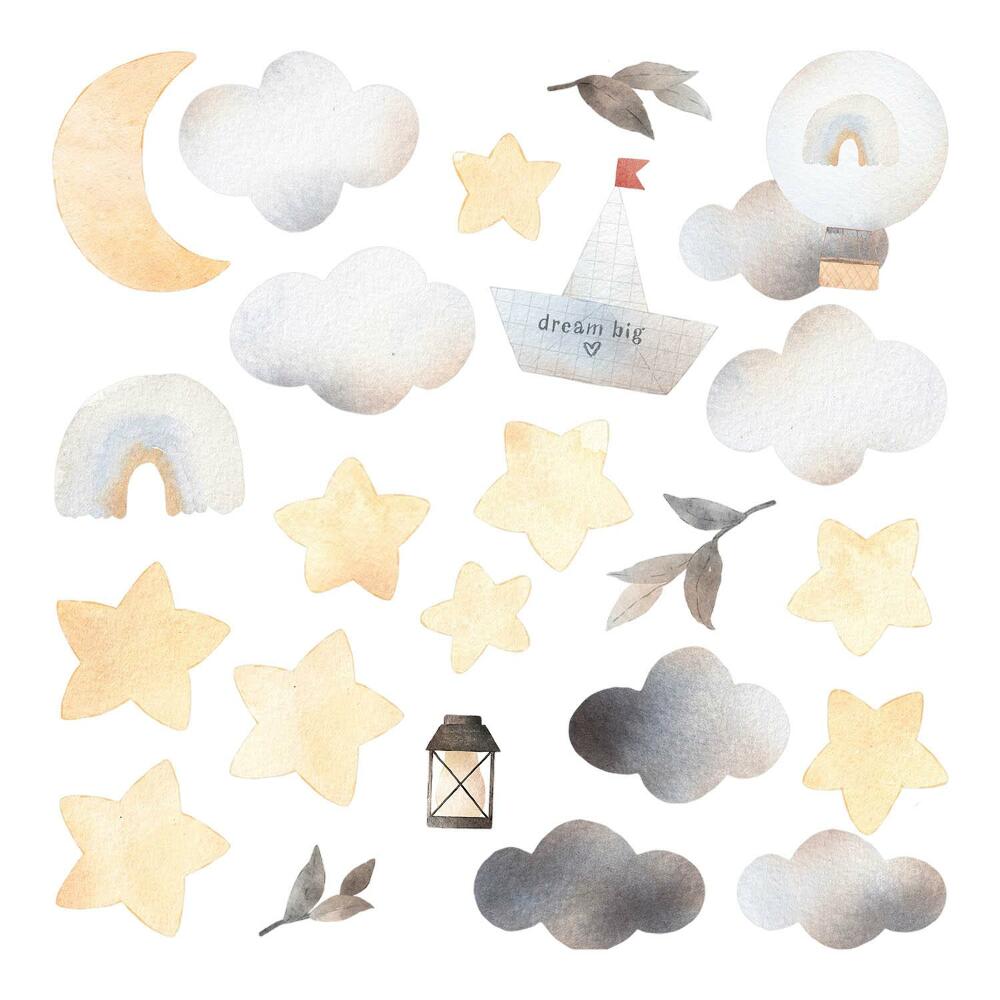 Naklejki dla dzieci 130x154 Akwarelowe elementy nieba w pastelowych odcieniach