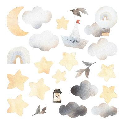 Naklejki dla dzieci 130x154 Akwarelowe elementy nieba w pastelowych odcieniach