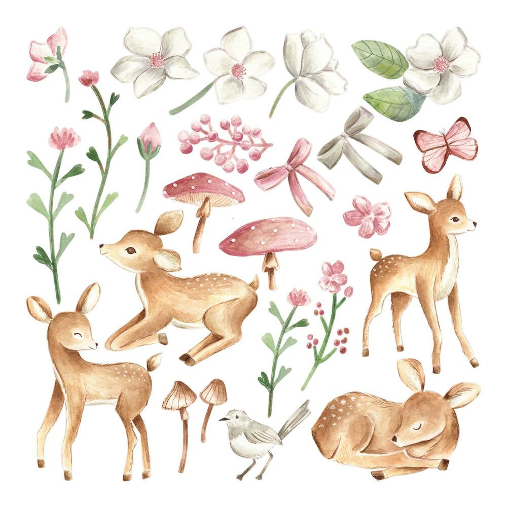 Naklejki dla dzieci 130x192 Małe sarenki w pastelowej akwarelowej scenerii