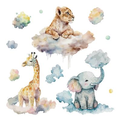 Naklejki dla dzieci 130x207 Pastelowe safari z dzikimi zwierzętami w chmurach