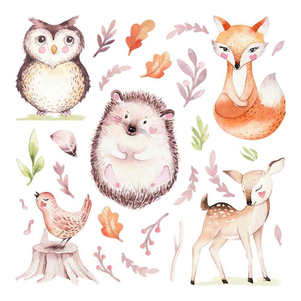 Naklejki dla dzieci 130x154 Pastelowe zwierzątka i rośliny w leśnym stylu