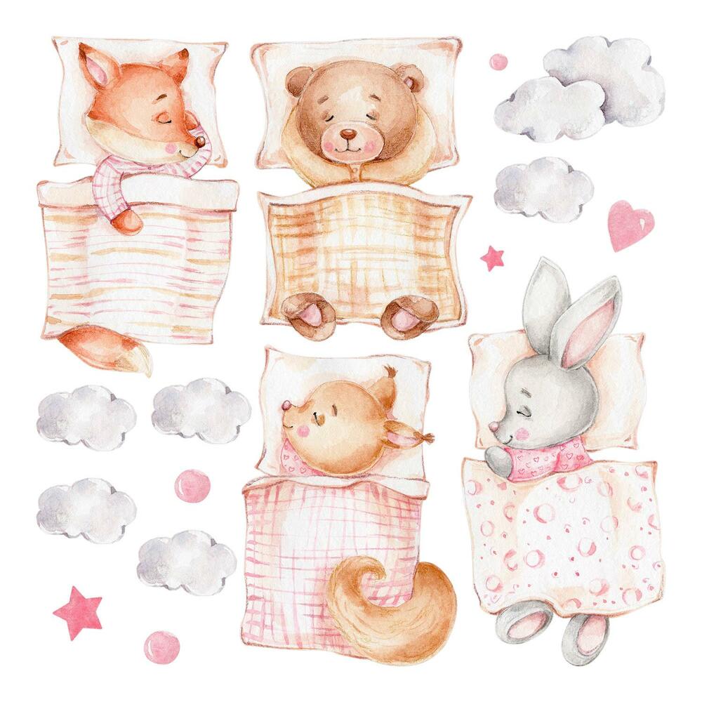 Naklejki dla dzieci 130x175 Pastelowe akwarelowe zwierzątka w urokliwym stylu