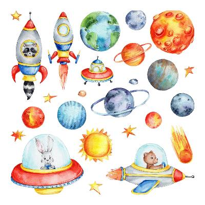 Naklejki dla dzieci 130x227 Akwarelowe zwierzaki w galaktycznym stylu