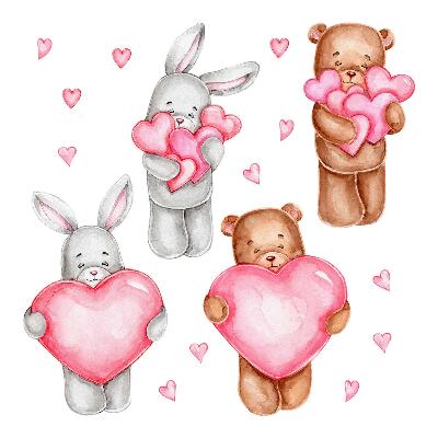 Naklejki dla dzieci 130x218 Urocze misie i króliki w pastelowej akwareli