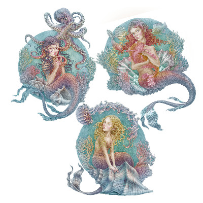 Naklejki dla dzieci 130x166 Syrenkowy raj w pastelowym morskim stylu