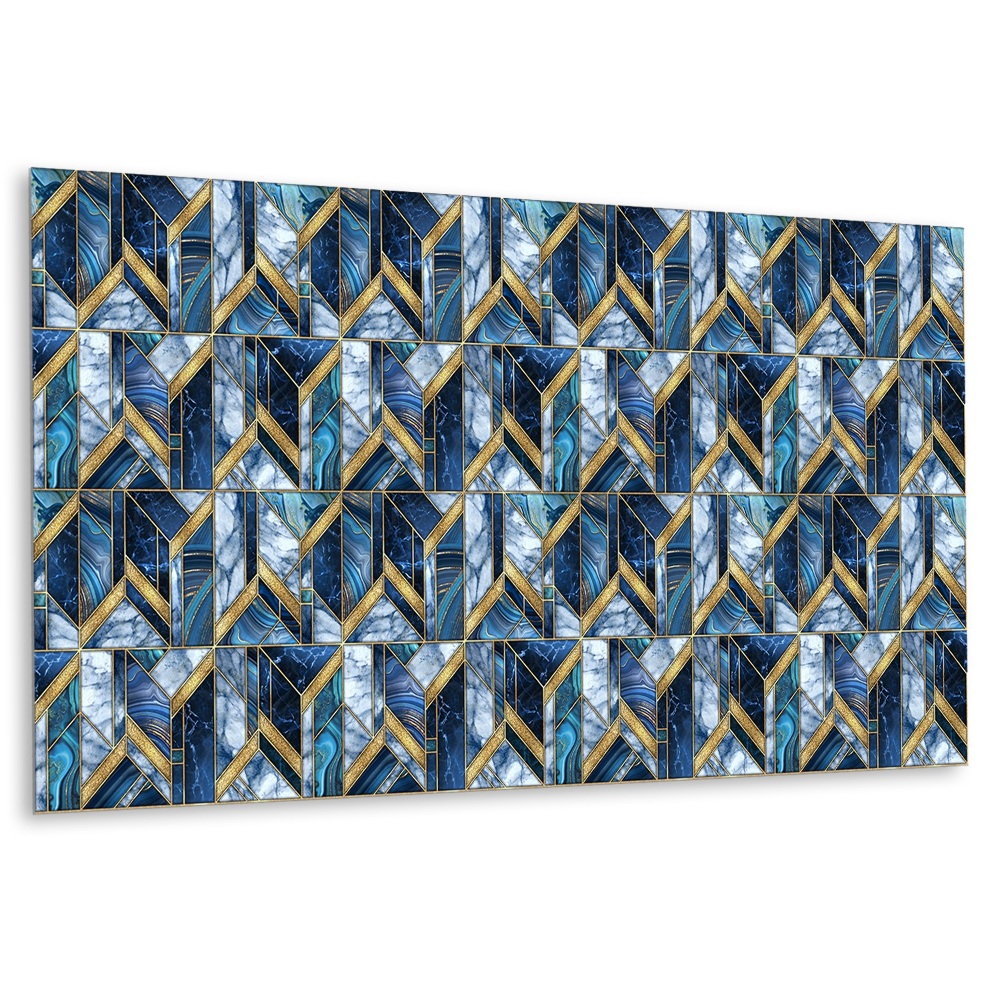 Panel ścienny Niebieskie geometryczne wzory z złotymi akcentami