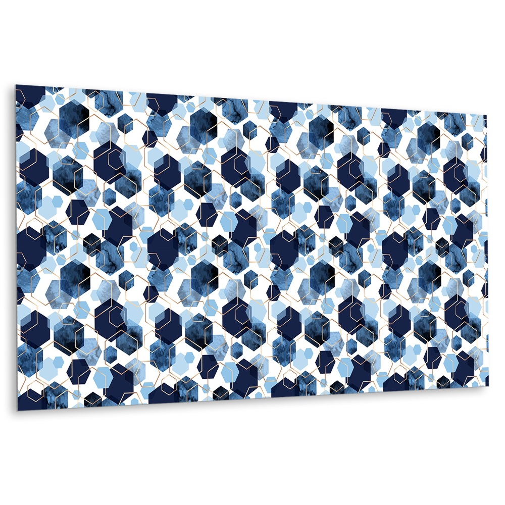 Panel dekoracyjny Niebieskie heksagony z złotymi akcentami